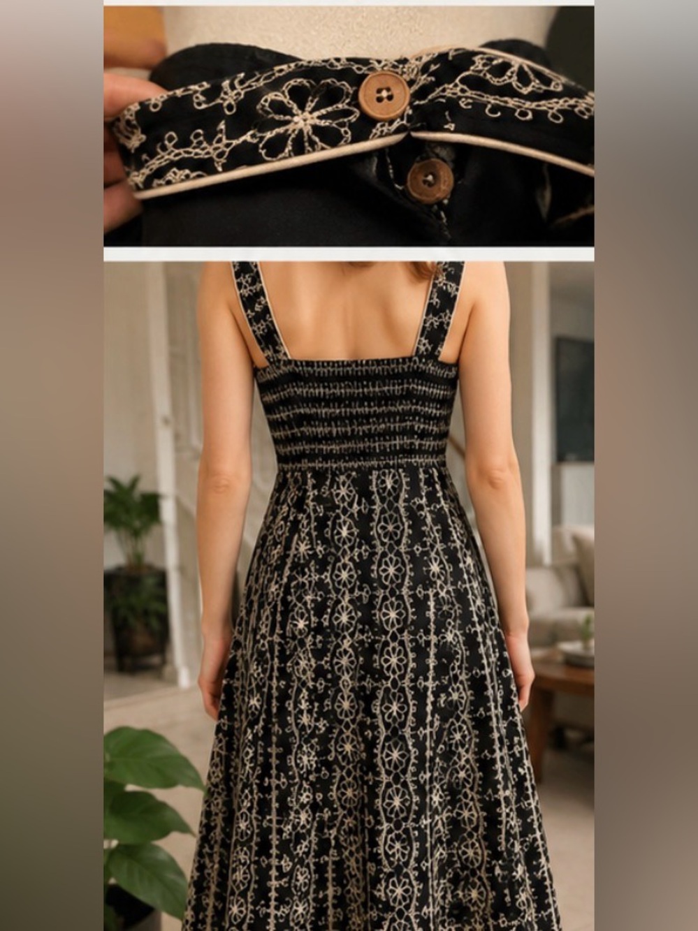 Nanette Lepore Black & Cream Embroidered Midi Dress – Size 6 - Picture 3 of 5